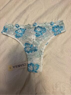 Cosabella Blue and White Floral Lace Thong